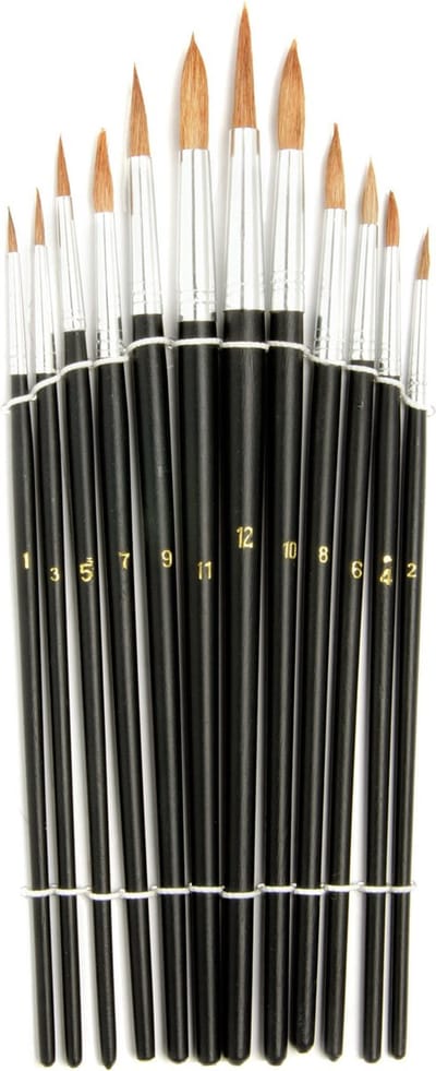 Schilder penselen - 12x stuks - rond - diverse formaten - hout - kwasten - schilderen - Voor dikke en dunne verf