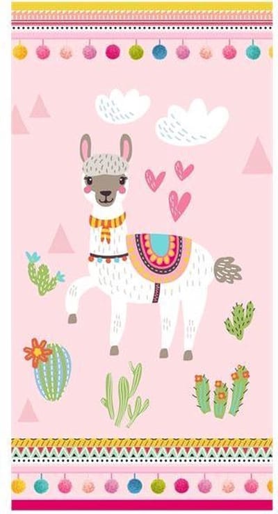 Good Morning Kinderstrandlaken "lama met cactussen" - Roze - (75x150 cm) - Microfiber