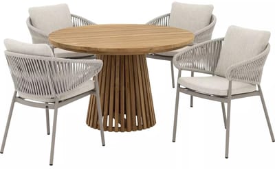 Goossens Tuinset Idro Incl. 4 Vasto Stoelen - Hout - onbewerkt - 120 x 76 x 120 cm