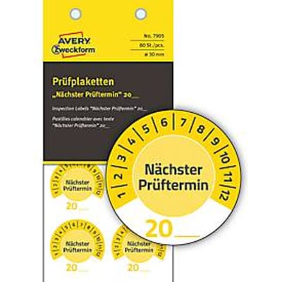 Avery Zweckform testbadges volgende datum 20xx, Ø 30 mm, PVC-folie op papier, geel
