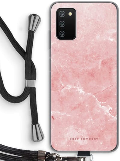 Case Company® - Hoesje met koord geschikt voor Samsung Galaxy A03S hoesje met Koord - Roze marmer - Telefoonhoesje met Zwart Koord - Bescherming aan alle Kanten en Over de Schermrand