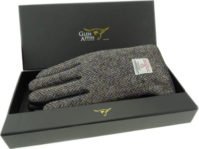 Heren Handschoenen Heide gemêleerd met Zwart Leer - Harris Tweed - Glen Appin of Scotland XL