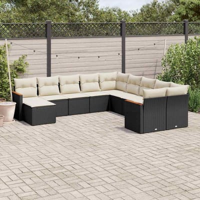 vidaXL - 11-delige - Loungeset - met - kussens - poly - rattan - zwart