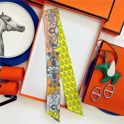 100% Zijde Hoge Kwaliteit Luxe Merk Sjaal Dames Hoofdband Haarband Foulard Strik Lint Neckerchief Dunne Sjaals Accessoires 5x85cm yellow