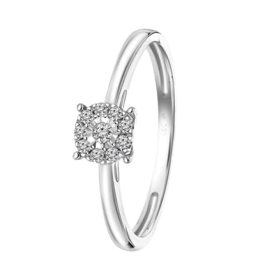 Lucardi Dames Ring met 10 diamanten 0,08ct - Ring - Cadeau - 14 Karaat Goud - Witgoud