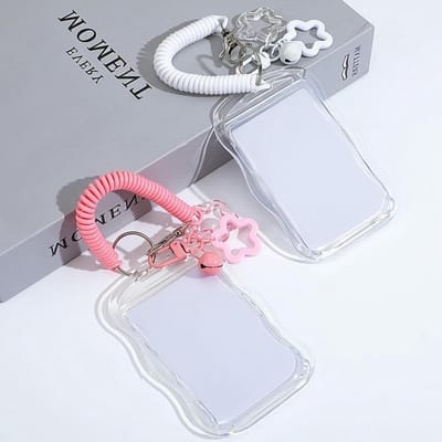 Fotokaart Sleutelhanger - Kaarthouder Badge - Identificatie Tonen - Duurzaam ABS PVC - 11 x 7.3 cm - Wit Roze
