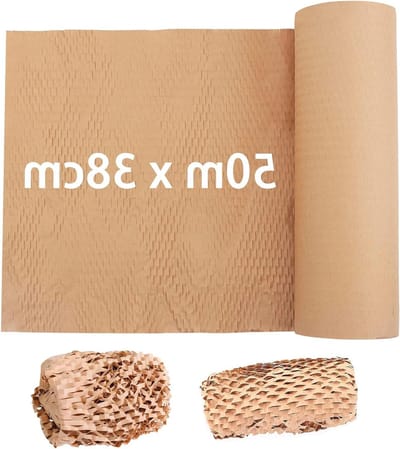 50m x 38cm Honingraat Verpakkingspapier, Perforeerd Bruin Papieren Rol voor Verhuizen, Verzenden en Cadeauverpakking