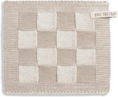 Knit Factory Gebreide Pannenlap Block - Pannenlappen gemaakt van 50% katoen & 50% acryl - Blokken motief - Traditionele look - 1 stuk - Ecru/Linnen - Bruin - 23x23 cm