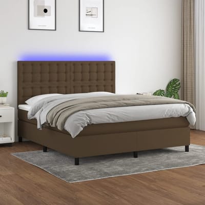 vidaXL - Boxspring - met - matras - en - LED - stof - donkerbruin - 160x200 - cm