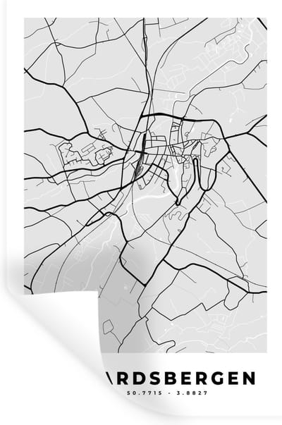 Muurstickers - Sticker Folie - Stadskaart – Zwart Wit - Kaart – Geraardsbergen – België – Plattegrond - 20x30 cm - Plakfolie - Muurstickers Kinderkamer - Zelfklevend Behang - Zelfklevend behangpapier - Stickerfolie