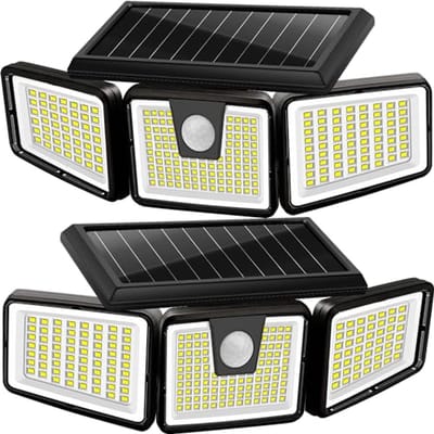 Solarverlichting voor Buiten met Bewegingssensor - Draadloze LED Wandlampen met IP65-waterdicht, 3 Verstelbare Koppen, 2-pack