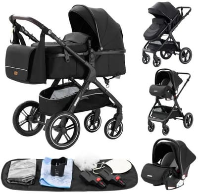 AURORAS-Luxe 3-in-1 Kinderwagen – Buggy + Reiswieg + Autostoel – Opvouwbaar & Lichtgewicht – Omkeerbare Zitting – Aluminium Frame – Vanaf Geboorte