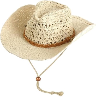 Kinder Cowboy Hoed - Stro Hoed - Zomerse Bescherming - Verstelbaar Koord - 52-54 cm - Natuurlijk