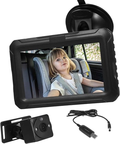 Baby Autocamera - Babyfoon Monitor - Veilig Rijden - 360 Graden Draaibaar - 4.3 Inch HD - Zwart