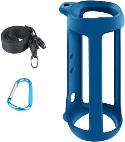 Siliconen Beschermhoes voor JBL Flip 5 met Karabijnhaak en Schouderband - Blauw, Duurzaam en Waterdicht