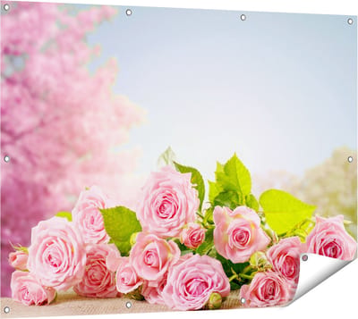 Gards Tuinposter Boeket Roze Rozen Bloemen - 120x90 cm - Tuindoek - Tuindecoratie - Wanddecoratie buiten - Tuinschilderij