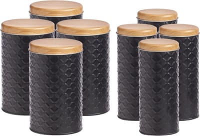 Zeller - Keuken voorraadpotten 8x - zwart/bamboe - Inhoud 680/2000 ml