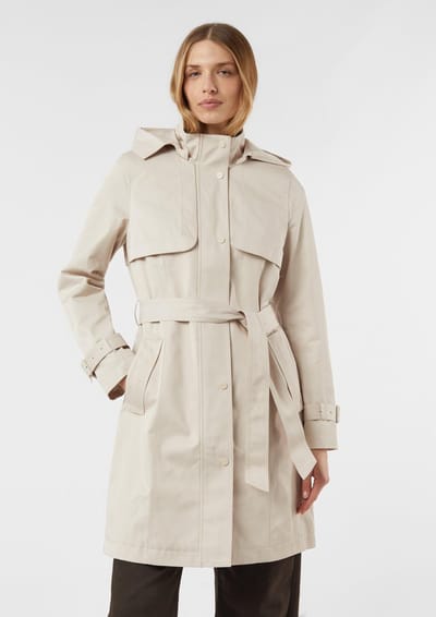 Dames klassieke katoen trenchcoat met afneembare capuchon slim fit COMMA