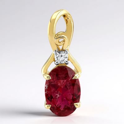 Cavill - 9K Geelgouden Hanger - AAA Braziliaanse Ovale Rubelliet 0,62 ct - Ronde Zirkoon 0,03 ct - Luxe Elegant Sieraad Rood Goud