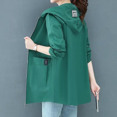 Vrouwen Herfst Grote Maat Casual Mid-lengte Windjack Vrouwelijke Lente Effen Kleur Lange Mouw Losse Capuchon Jas M