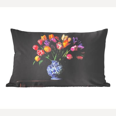 Sierkussens - Kussentjes Woonkamer - 60x40 cm - Tulpen - Kleuren - Hout - Vaas