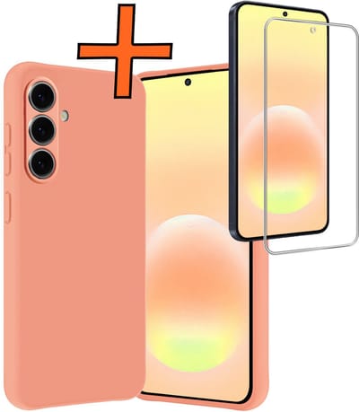 Hoes - Met Screenprotector - Geschikt voor Samsung Galaxy A57 - Sterk & Shockproof - Back Cover - Siliconen Case - Telefoon Hoes - Perzik