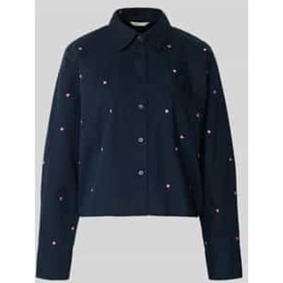Tom Tailor Denim - Boxy fit overhemdblouse met borduursels - Maat S - navy pink heart embroidery