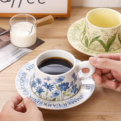 Keramische Mok Koppelskopje Exquise Koffiekop en Schotel Set Afternoon Tea Latte Kop Koffiekop Ontbijtkop 301-400ml