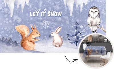 Tafelkleed - Tafellaken - 300x150 cm - Winter - Sneeuw - Dieren - Binnen en Buiten