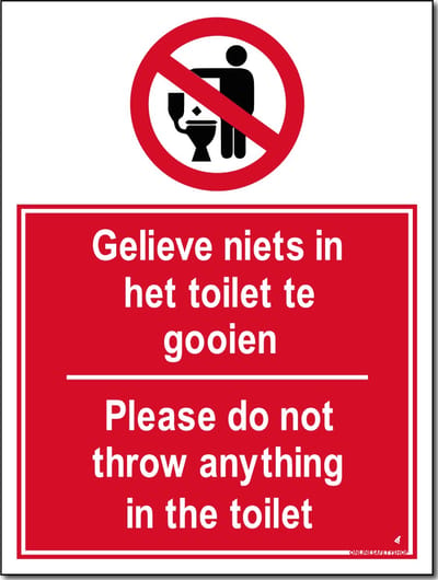 Niets in het toilet gooien bord - Aluminium - 30 x 40 cm