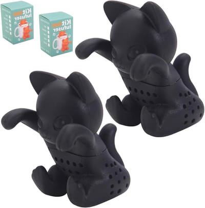 Grappige Silicone Theefilter Set van 2 - Herbruikbaar en Lekvrij voor Theepotten en Theekopjes, Zwart