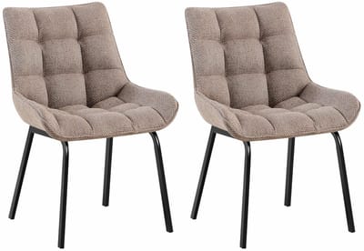 CLP Saranda Set van 2 eetkamerstoelen - klassiek - met zwart metalen frame - met rugleuning - Stof/terrabruin