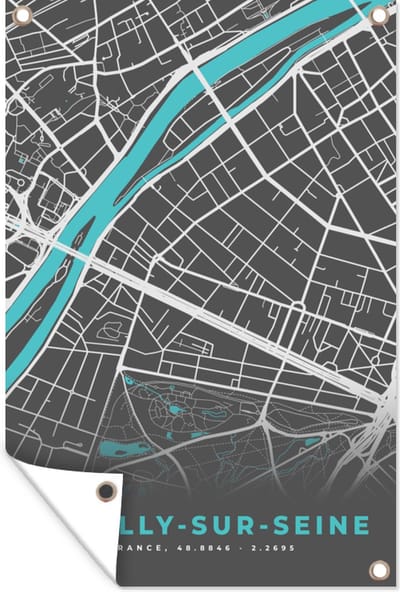 Muurdecoratie Neuilly-sur-Seine - Frankrijk - Plattegrond - Kaart - Stadskaart - 120x180 cm - Tuinposter - Tuindoek