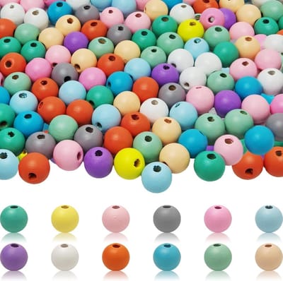 Kralen, 1200 stuks, 8 mm, natuurlijke ronde houten kralen, 12 kleuren, voor doe-het-zelf sieraden maken, decoraties, halskettingen (met parelnaalden)