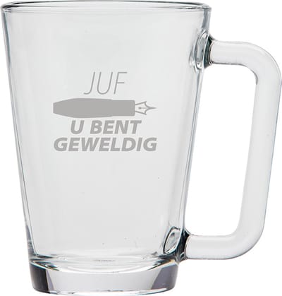 Gegraveerde theeglas 26cl Juf u bent geweldig