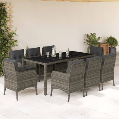 vidaXL - 9-delige - Tuinset - met - kussens - poly - rattan - grijs