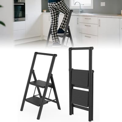 Opklapbare trapladder - Huishoudladder vouwbaar - Veilig klussen - Extra brede treden - 250 kg draagvermogen - Zwart
