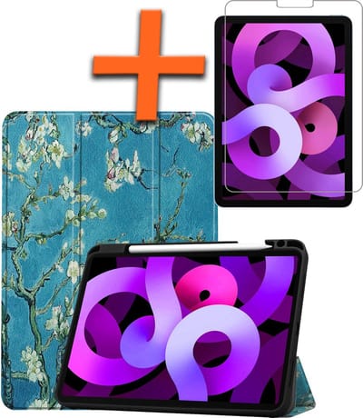 Hoesje - Geschikt voor Apple iPad Air 6 (2024) - 13 inch - 6e Generatie - M2 - Met Screenprotector - Trifold Bookcase - Hard Cover Case - Met Uitsparing Geschikt voor Apple Pencil - Hardcover Book - Tablet Hoes - Bloesem