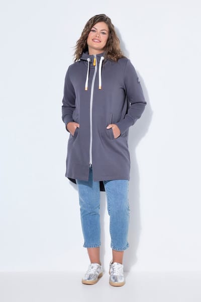 Laurasøn - Dames - Sweatjas lang model capuchon tailleband met trekkoord achter - Donkergrijs - Maat 40+