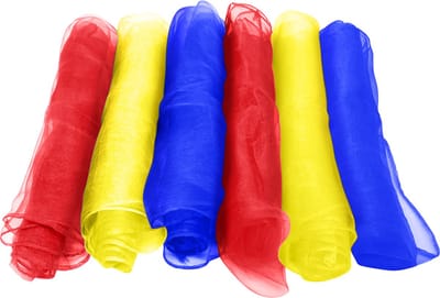 Purepeak Jongleersjaaltjes Set 6 Stuks - Jongleerdoekjes 60x60 cm - Jongleer Sjaaltjes - Speelsjaaltjes - Blauw, Geel, Rood