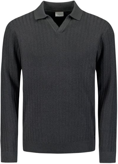 No Excess Pullover Open Polo Collar Relief Knit Dark Grey Größe: L | Pullover Outlet | Herren | Grau