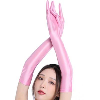 Sexy Dames Vlek Glad Glanzend Elastische Handschoen Olie Glanzend Glanzend Zijdeachtig Lange Handschoenen Zonnebrand Rijhandschoen Luxe Snoepkleur One Size