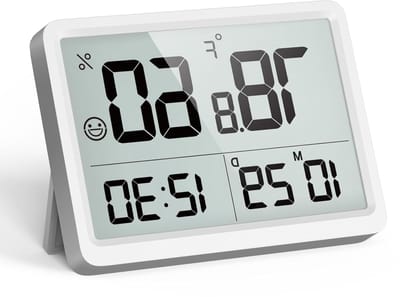 Digitale Temperatuur- en Vochtigheidsmeter met Tijd en Datum voor Binnengebruik, Geschikt voor Babykamers, Wijnkelders en Huizen