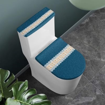 Toiletdeksel Hoezen - Badkamer Decoratie - Hygiënisch Gebruik - Elastische Rand - Universele Maat - Denim Bloemenprint