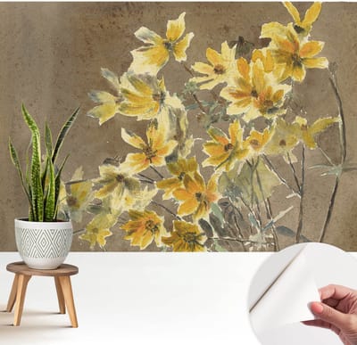 Wallfluent Zelfklevend Behang - Zonnig boeket Stickerbehang op rol - 208x146 cm - Bruin Zelfklevend Behang - Plakklare achterzijde - Voor de slaapkamer, woonkamer en hal Zelfklevend Behang