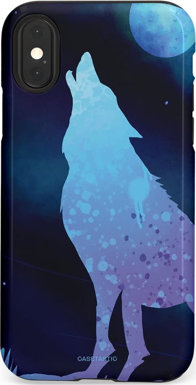 Casetastic Hoesje Geschikt voor Apple iPhone X/Xs - Stijlvolle Beschermende Duo-layer Case - Blauwe Wolvennacht