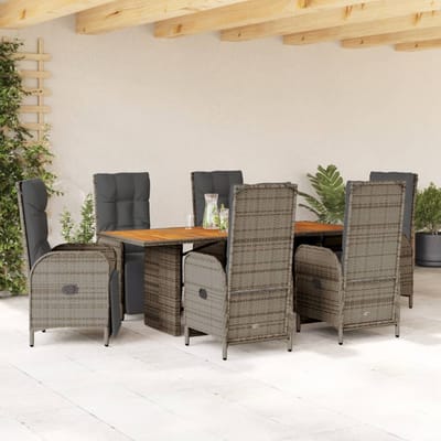 vidaXL - 7-delige - Tuinset - met - kussens - poly - rattan - grijs