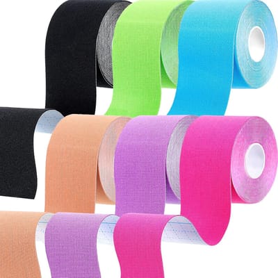 6 stuks kinesiotape 5 cm x 5 m, Elastische Sporttape voor Spier - en Gewrichtsondersteuning, Fysiotape voor Knie, Schouder, Enkel en Scheenbeen