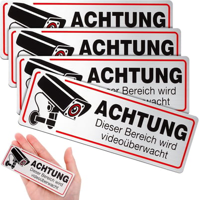 4x Camerabewaking Waarschuwingsbordjes RVS Zelfklevend 12x4 cm
