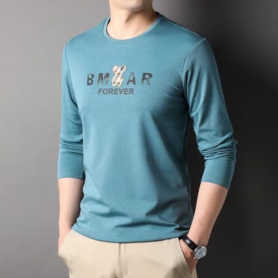 Lente Nieuw Heren T-shirt met Lange Mouwen Ronde Hals met Moerbeizijde Mode Casual Heren Effen Kleur T-shirt XXL gray